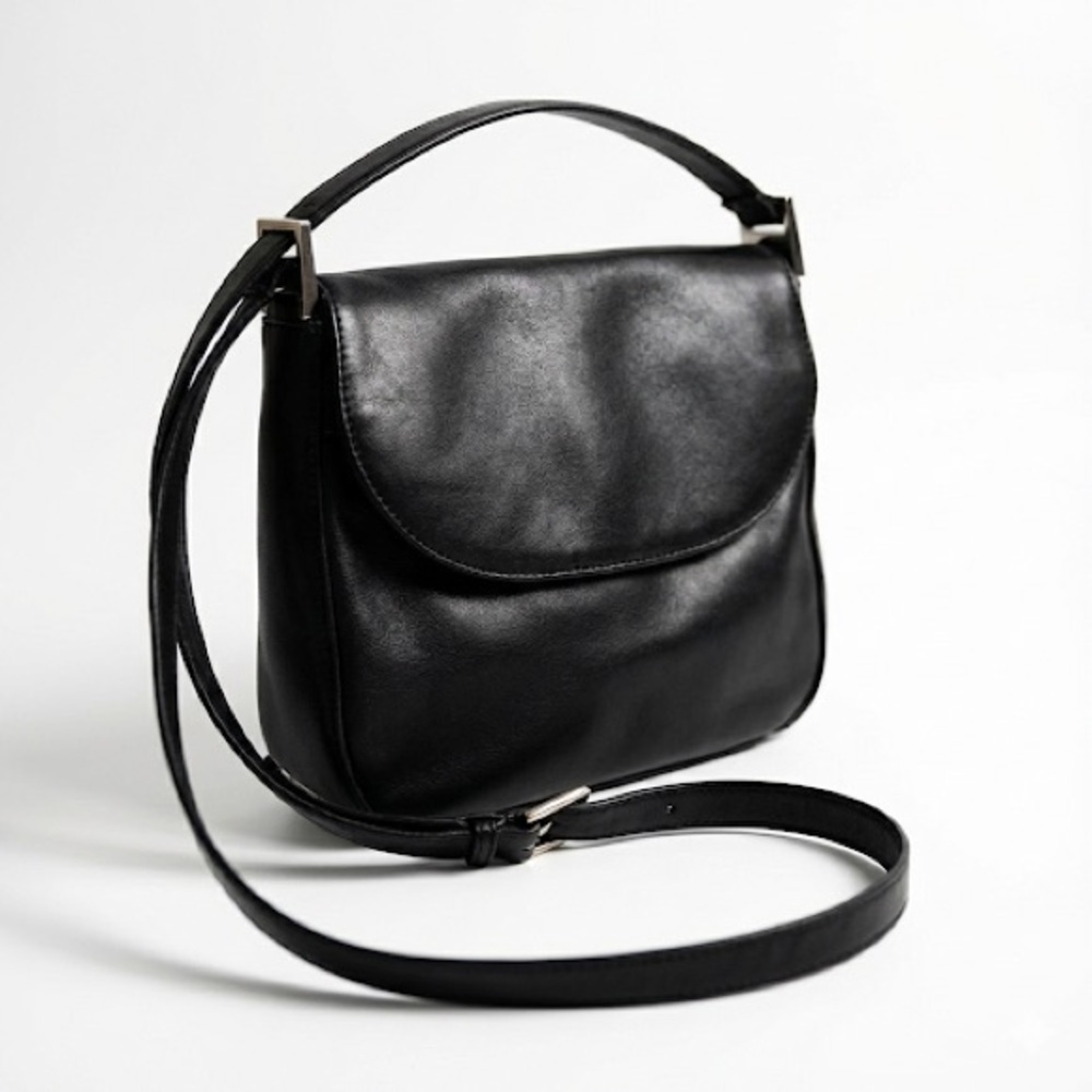 Hillard Hanson minimalist black leather crossbody bag
